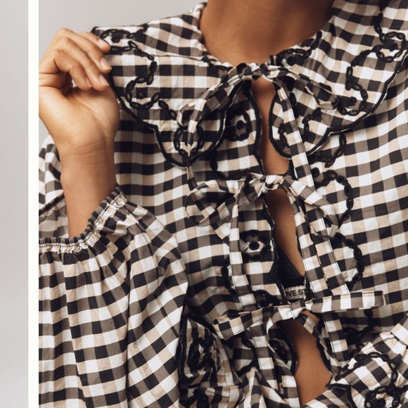 Anthropologie Maeve Long Sleeve Scallop Tie-Front Blouse One Size - Picture 2 of 14